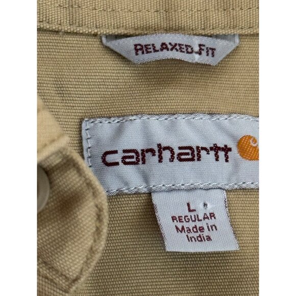 Carhartt Mens Size L Relaxed Fit Short Sleeve Work Shirt  Button Pockets Beige - Picture 5 of 9